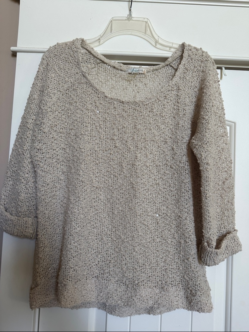 freebird Beige Open-Weave Scoop Neck Sweater
